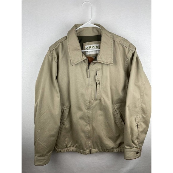 ORVIS Men’s M Jacket Leather Trim - Collar/Cuff Outdoor Work Canvas Tan Brown - Picture 1 of 5
